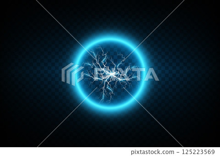A Radiant Electric Energy Sphere Illuminating a Dark Background with Captivating Effects and Vibrant Colors 125223569