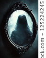 Ethereal silhouette in ornate mirror creating a mysterious atmosphere 125224245