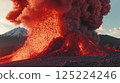 Eruption of a volacano emitting lava plume under a scenic sky 125224246