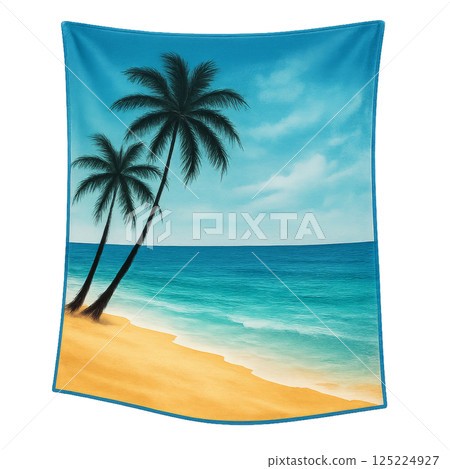 Colorful Beach Scene With Palm Trees and Clear Blue Water During a Sunny Day 125224927
