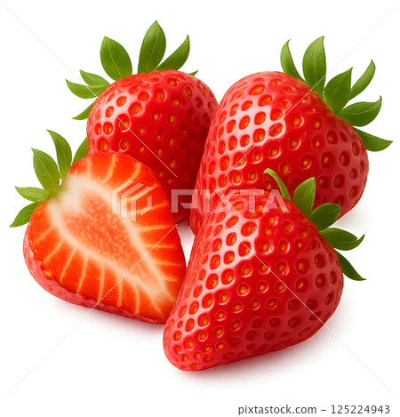 Fresh Red Strawberries on Green Leaves Ready for a Delicious Dessert or Snack 125224943