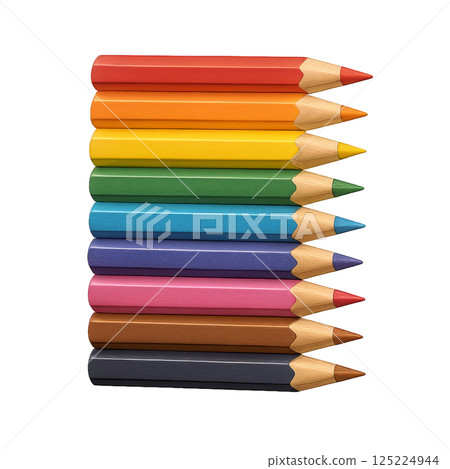 Colorful, Vibrant Pencils Arranged in a Row on a White Surface for Artistic Creativity and Inspiration Colorful, Vibrant Pencils Arranged in a Row on a White Surface for Artistic Creativity and Inspiration 125224944