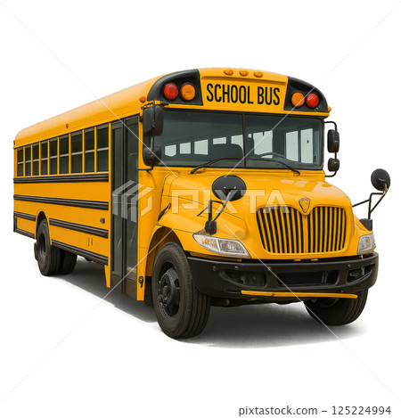 Classic Yellow School Bus Parked at Curbside on a Sunny Day in a Suburban Neighborhood 125224994
