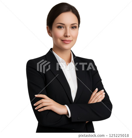 Confident Businesswoman in Formal Attire Engages in Corporate Environment 125225018