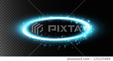 A Glowing and Radiant Blue Circular Energy Ring Accompanied by Sparkles and Bright Aesthetic Elements 125225069