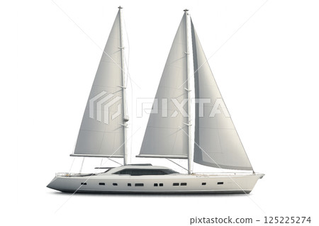 Elegant Sailing Vessel Anchored in Calm Waters Under a Clear Sky Shortly After Sunrise Elegant Sailing Vessel Anchored in Calm Waters Under a Clear Sky Shortly After Sunrise 125225274