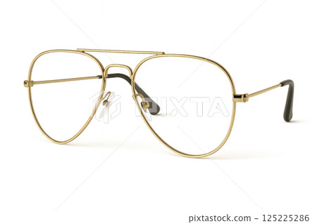 Vintage Style Aviator Glasses With a Golden Frame and Black Accents on the Arms 125225286