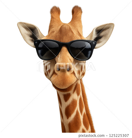 Giraffe Wearing Sunglasses Showing a Playful Expression on a Bright Day Giraffe Wearing Sunglasses Showing a Playful Expression on a Bright Day 125225307