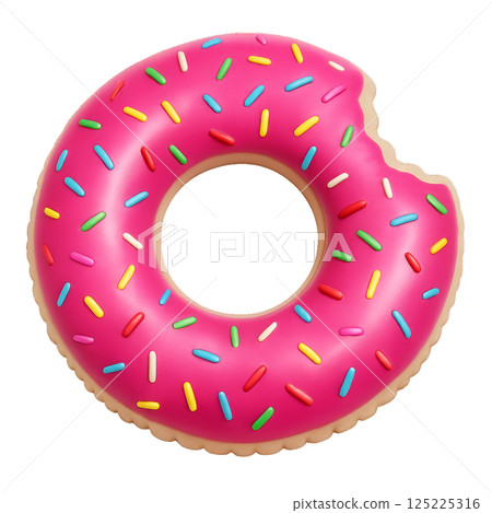 Colorful Donut With Sprinkles and a Bite Taken out Showcasing a Tasty Dessert Experience 125225316