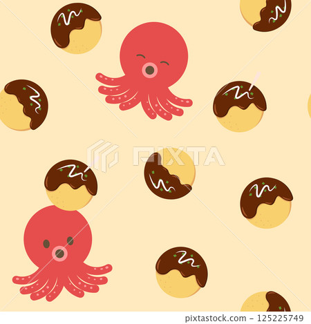 章魚和章魚燒的無縫圖案 125225749