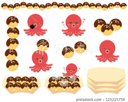 Octopus and takoyaki illustration material set 125225750