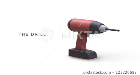 Electric Drill Tool Isolated on White Background. Realistic 3D Style, Ideal for Construction, Repair, and DIY Projects. Vector Illustration. Electric Drill Tool Isolated on White Background. Realistic 3D Style, Ideal for Construction, Repair, and DIY Projects. Vector Illustration. 125226682