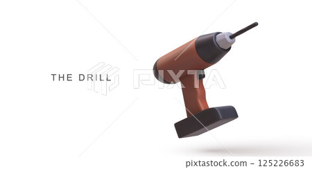 Power Drill Floating on White Background in Minimal 3D Style. Perfect for Construction, DIY, and Engineering Themes. Clean and Modern Look. Vector Illustration. Power Drill Floating on White Background in Minimal 3D Style. Perfect for Construction, DIY, and Engineering Themes. Clean and Modern Look. Vector Illustration. 125226683