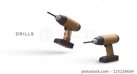 Electric Drill Tool For Construction, Repair, DIY Projects, Woodworking, Renovation In Minimal Clean 3D Style On White Background, 125226684