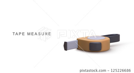 Measuring Tape Tool For Construction, DIY Projects, Woodworking, Home Improvement And Crafting In Clean Minimal 3D Style On White Background, Vector Illustration. 125226686