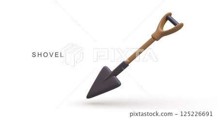 Shovel Tool For Gardening, Construction, Digging, Landscaping And Outdoor Work In Clean Minimal 3D Design On White Background, Vector Illustration. Shovel Tool For Gardening, Construction, Digging, Landscaping And Outdoor Work In Clean Minimal 3D Design On White Background, Vector Illustration. 125226691
