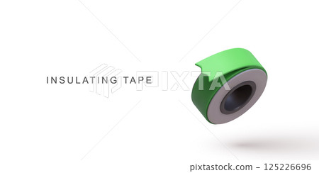 Electrical Insulation Tape Roll For Repair, Maintenance, Protection And Wrapping Of Wires In Realistic Clean 3D Style With Green Color On White Background, Vector Illustration. 125226696