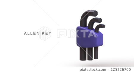 Hex Key Set For Repair, Assembly, And Maintenance Projects In Minimal 3D Style With Blue Holder On White Background, Perfect For Workshop And DIY Concepts, Vector Illustration. 125226700
