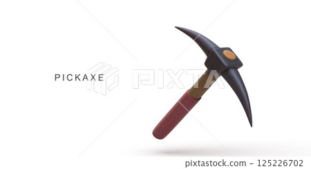 Pickaxe Tool For Mining, Construction, And Survival Projects In Minimal 3D Style With Red Handle And Black Head On White Background, Perfect For Outdoor And Adventure Concepts, Vector Illustration. Pickaxe Tool For Mining, Construction, And Survival Projects In Minimal 3D Style With Red Handle And Black Head On White Background, Perfect For Outdoor And Adventure Concepts, Vector Illustration. 125226702