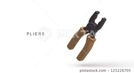 Pliers Tool For Gripping, Twisting, And Cutting In Minimal 3D Style With Brown Handles And Black Metal Jaws On White Background, Perfect For Repair, DIY, And Workshop Themes, Vector Illustration. Pliers Tool For Gripping, Twisting, And Cutting In Minimal 3D Style With Brown Handles And Black Metal Jaws On White Background, Perfect For Repair, DIY, And Workshop Themes, Vector Illustration. 125226705