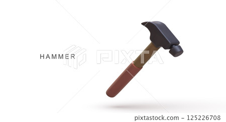 Hammer Tool 3D Icon, Claw Hammer For Construction, Carpentry, DIY Projects, Home Repair, Building, Industrial Work And Woodworking Concepts, Isolated, Vector Illustration. 125226708
