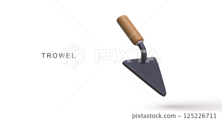 Trowel Tool With Wooden Handle And Steel Blade For Construction, Masonry, Gardening, And DIY Home Improvement In Minimal 3D Style On White Background, Perfect For Builders, Vector Illustration. 125226711