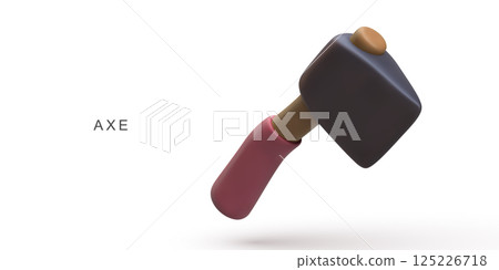 Axe With Red Handle And Heavy Metal Head For Woodworking, Construction, Camping, Forestry, And Outdoor Work On White Background, Vector Illustration. 125226718