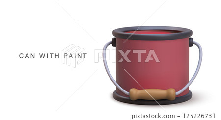 Paint Can For Renovation, DIY, Home Repair, And Interior Decoration, Red Bucket With Handle On White Background, Perfect For Construction Themes, Vector Illustration. 125226731