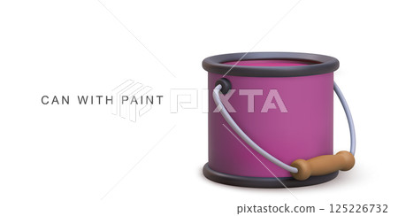 Paint Can For Renovation, Decoration, DIY Projects, And Interior Design, Full Bucket Of Colorful Paint With Handle On White Background, Vector Illustration. 125226732