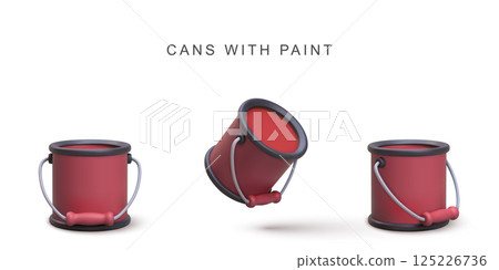 Paint Bucket Red 3D Icon, Cartoon Illustration Of Metal Can With Paint Splash, Art Supplies And Decorating Concept, Minimal Style Vector Illustration. 125226736