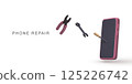 Phone Repair With Tools, Smartphone Maintenance And Electronic Device Fix Concept, Mobile Technology Service Equipment, 3D Gadget Repair Scene, Vector Illustration. 125226742