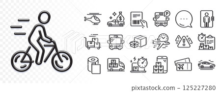 Packing boxes, Delivery online and Bus line icons for web app. Glare of light effect. Message icon. Pack of Elevator, Delivery cart, Helicopter pictogram icons. Vector 125227280