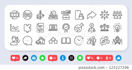 Inclusion, Discrimination and Search employee line icons pack. Social media: share, comment, like icons. Group, Ranking stars, Video conference web icon. Time change, Salary, Book pictogram. Vector Inclusion, Discrimination and Search employee line icons pack. Social media: share, comment, like icons. Group, Ranking stars, Video conference web icon. Time change, Salary, Book pictogram. Vector 125227296