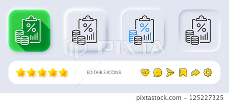 Tax document line icon. Neumorphic, Flat shadow, 3d buttons. Tax rate report sign. Payroll file symbol. Line tax document icon. Social media icons. Vector Tax document line icon. Neumorphic, Flat shadow, 3d buttons. Tax rate report sign. Payroll file symbol. Line tax document icon. Social media icons. Vector 125227325