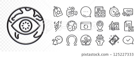 Loyalty tags, World insurance and Timer line icons for web app. Glare of light effect. Message icon. Pack of Journey, Ship, Social media pictogram icons. Bitcoin, Qr code, Incubator signs. Vector 125227333