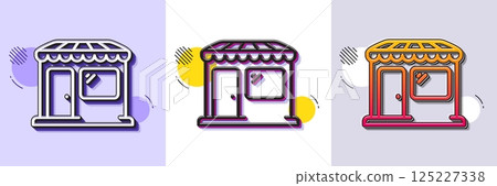 Market line icon. Halftone dotted pattern. Gradient icon with grain shadow. Wholesale store sign. Retail marketplace symbol. Line market icon. Various designs. Vector 125227338