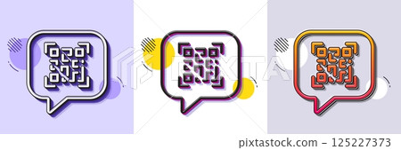 Qr code line icon. Halftone dotted pattern. Gradient icon with grain shadow. Scan barcode sign. Chat speech bubble symbol. Line qr code icon. Various designs. Vector 125227373