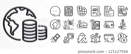 Salary, Difficult stress and Tax calculator line icons for web app. Glare of light effect. Message icon. Pack of Card, Buying accessory, Checked calculation pictogram icons. Vector Salary, Difficult stress and Tax calculator line icons for web app. Glare of light effect. Message icon. Pack of Card, Buying accessory, Checked calculation pictogram icons. Vector 125227504