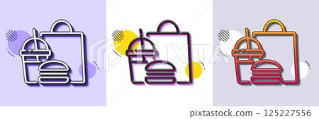 Food delivery line icon. Halftone dotted pattern. Gradient icon with grain shadow. Meal order sign. Fast food symbol. Line fast food icon. Various designs. Vector 125227556
