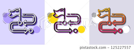 Travel path line icon. Halftone dotted pattern. Gradient icon with grain shadow. Location flag sign. Success symbol. Line travel path icon. Various designs. Vector 125227557