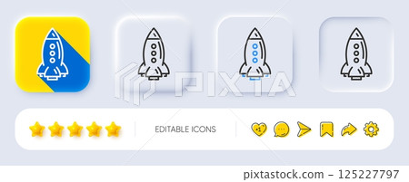 Rocket line icon. Neumorphic, Flat shadow, 3d buttons. Spaceship transport sign. Aircraft symbol. Line rocket icon. Social media icons. Vector 125227797
