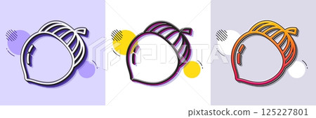 Acorn nut line icon. Halftone dotted pattern. Gradient icon with grain shadow. Oaknut sign. Oak tree seed symbol. Line acorn icon. Various designs. Vector 125227801