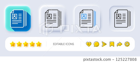 Business recruitment line icon. Neumorphic, Flat shadow, 3d buttons. CV documents or Portfolio sign. Line cV documents icon. Social media icons. Vector 125227808