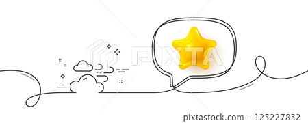 Windy weather line icon. Continuous line with 3d star. Clouds with wind sign. Sky symbol. 3d star in speech bubble. Windy weather single line ribbon. Loop curve pattern. Vector Windy weather line icon. Continuous line with 3d star. Clouds with wind sign. Sky symbol. 3d star in speech bubble. Windy weather single line ribbon. Loop curve pattern. Vector 125227832