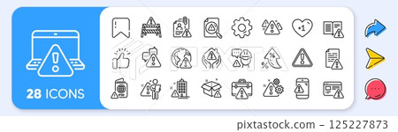 Warnings line icons. Interest rate, AI generate, Inflation icons. Caution sign, Exclamation mark, Risk attention. Danger alert, error caution, urgent information line icons. Vector Warnings line icons. Interest rate, AI generate, Inflation icons. Caution sign, Exclamation mark, Risk attention. Danger alert, error caution, urgent information line icons. Vector 125227873