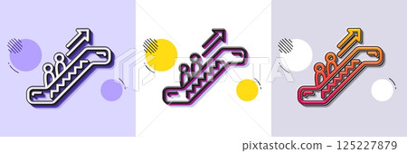 Escalator line icon. Halftone dotted pattern. Gradient icon with grain shadow. Elevator sign. Shopping stairway symbol. Line escalator icon. Various designs. Vector 125227879