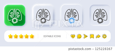 Lungs with coronavirus line icon. Neumorphic, Flat shadow, 3d buttons. Pneumonia disease sign. Respiratory distress symbol. Line coronavirus lungs icon. Social media icons. Vector Lungs with coronavirus line icon. Neumorphic, Flat shadow, 3d buttons. Pneumonia disease sign. Respiratory distress symbol. Line coronavirus lungs icon. Social media icons. Vector 125228167