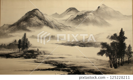 用濃淡墨色繪製的夢幻風景 用濃淡墨色繪製的夢幻風景 125228211