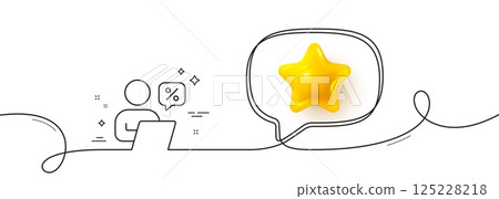 Online discounts line icon. Continuous line with 3d star. Sale offer sign. Promotion price symbol. 3d star in speech bubble. Online discounts single line ribbon. Loop curve pattern. Vector Online discounts line icon. Continuous line with 3d star. Sale offer sign. Promotion price symbol. 3d star in speech bubble. Online discounts single line ribbon. Loop curve pattern. Vector 125228218