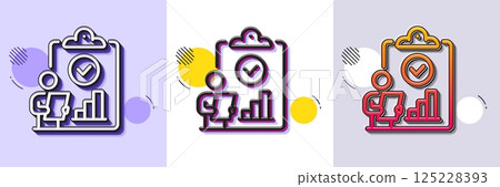 Inspect line icon. Halftone dotted pattern. Gradient icon with grain shadow. Quality research sign. Verification report list symbol. Line inspect icon. Various designs. Vector 125228393